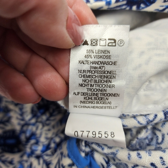 Joie Linen Blend Cropped Pants Boho Blue Print 4 - Picture 11 of 11